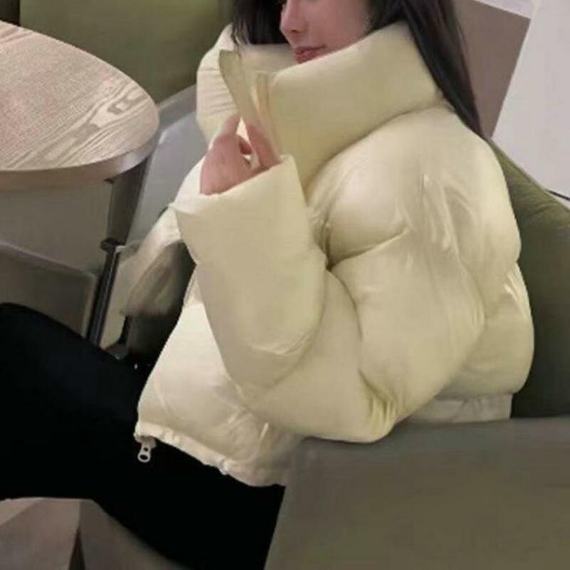 Fall Winter Women Parkas Cotton Coat Stand Collar Jacket Windproof Thermal Thick Padded Zipper Lady Jacket