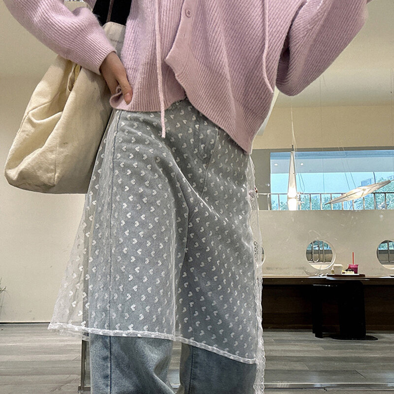 Vintage Lace Mesh Skirt Splicing Harajuku Skirt Lace-up Design Layering Clothing Fashion Versatile Skirt Women Perspective Skirt