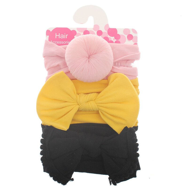 Conjunto/3pçs tiaras para bebês, faixa de cabeça turbante nylon com nó flor redondo