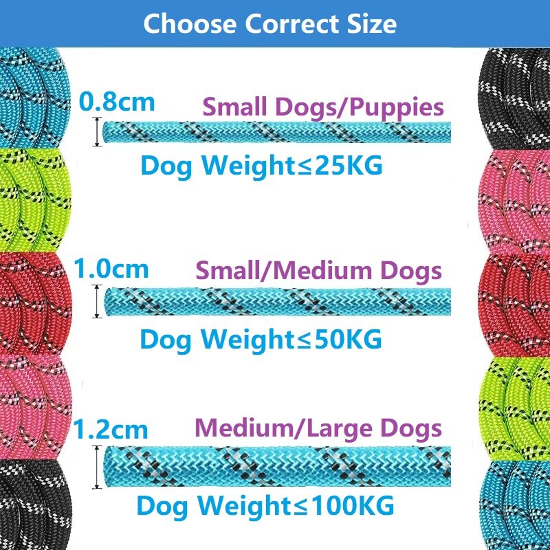 Trelas fortes para cães, punho macio, trela reforçada, pequeno, médio, grande, suprimentos para cães grandes, 120 cm, 150 cm, 200 cm, 300cm