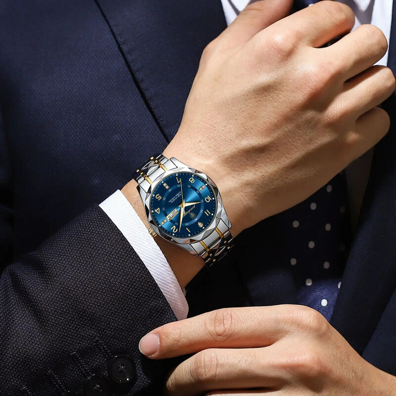 Binbond Luxus Männer Quarzuhr wasserdicht Datum Woche leuchtende Armbanduhr Edelstahl Herren uhren Herren uhr Sport Reloj