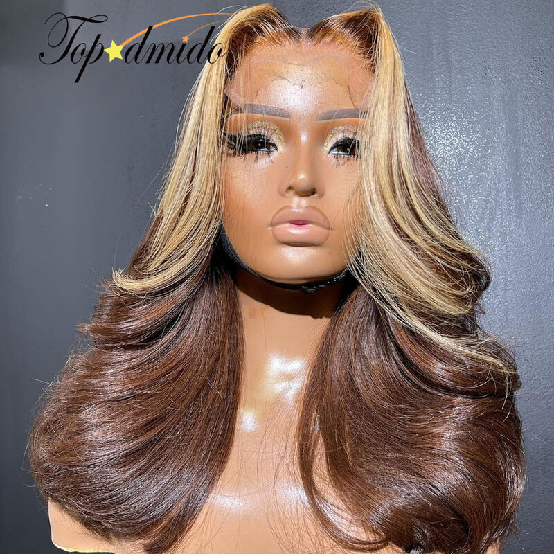 Topodmido хайлайтер светлый цвет короткие человеческие волосы парик с средней частью бразильские волосы 13x 4 кружевной передний парик с детскими волосами
