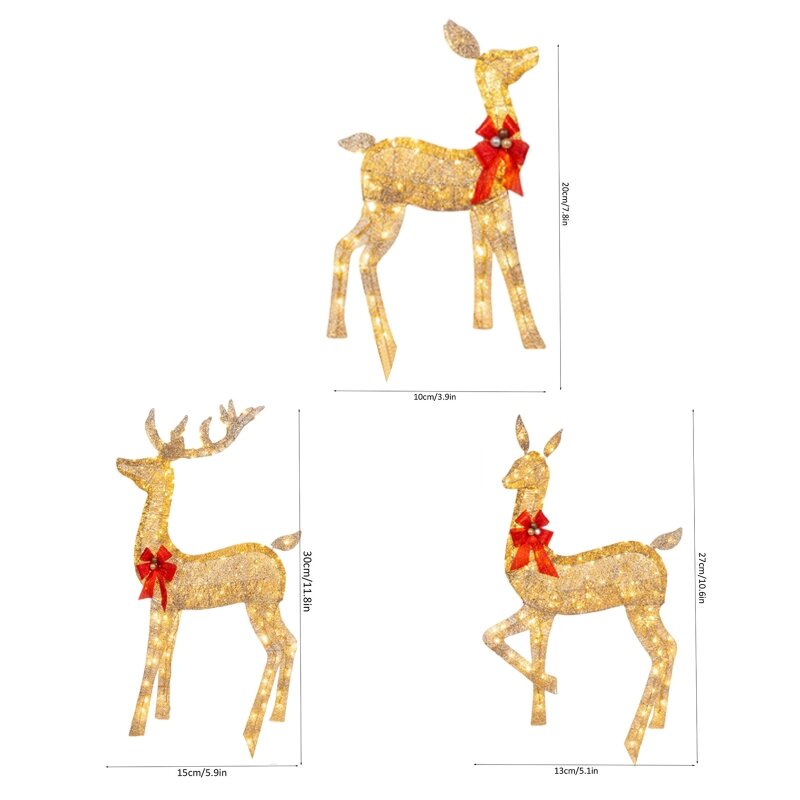 3 Pack LED Lighted Holiday Deer Family Fawn Luminous Acrylic Board with LED Lights Button Battery Powered Lighting
