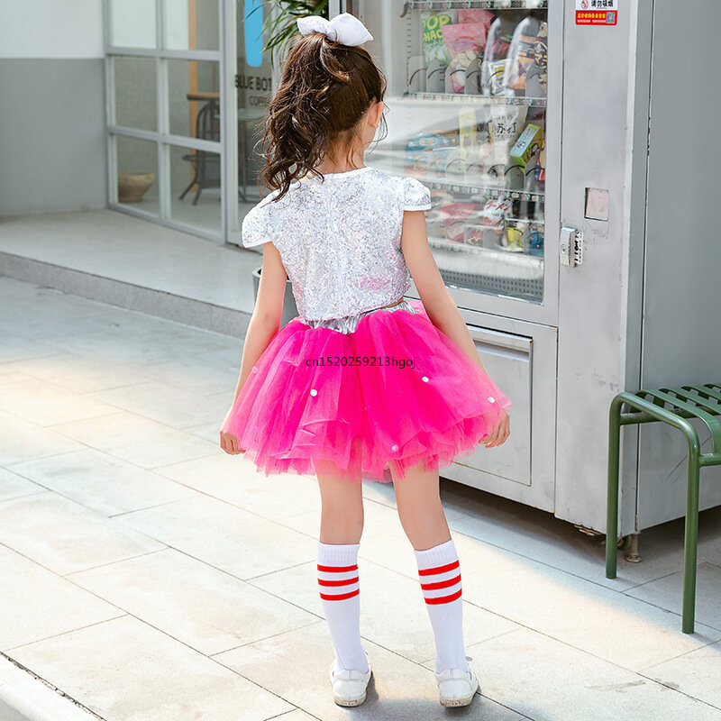 Kostium dziecięcy Pompadour sukienka dziewczynki cekin księżniczka sukienka koronkowa małe dzieci cheerleaderek spektakl taneczny kostium