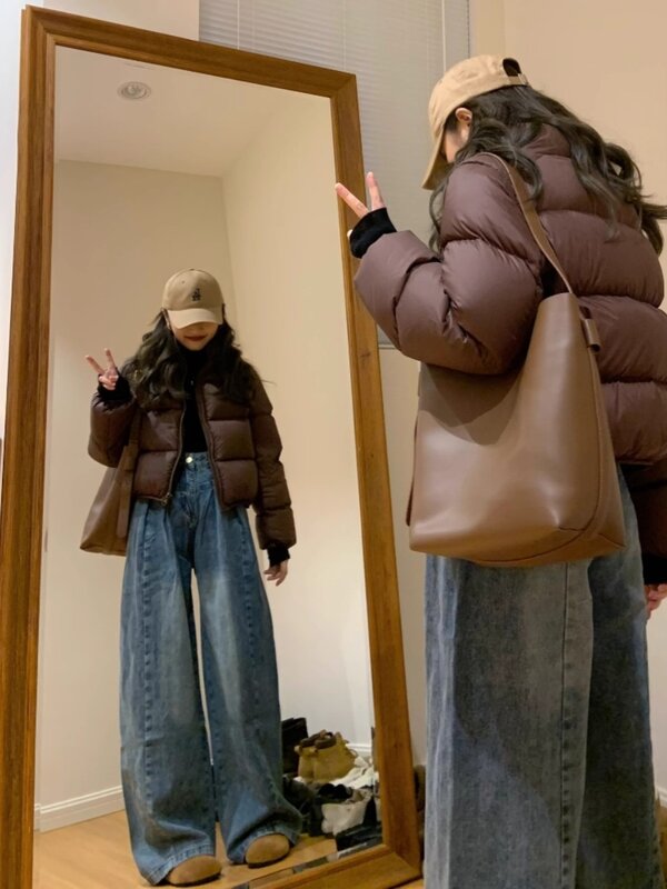 Женская зимняя теплая пуховая куртка 2022, короткое пальто, одежда с хлопковой подкладкой для девочек-подростков, Женская парка с длинным рукавом, верхняя одежда