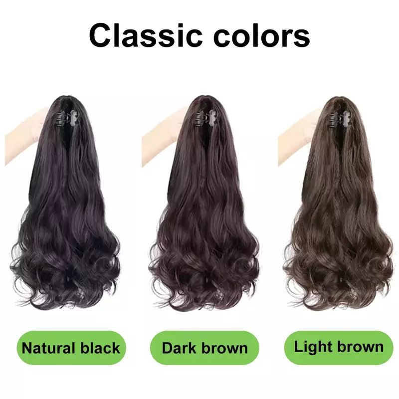 합성 긴 곱슬 머리 클로 포니테일 가발, 자연스러운 색상 곱슬 머리, 인조 포니테일 푹신한 머리