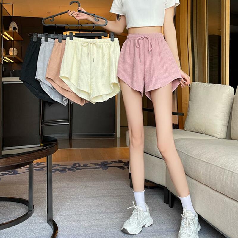 Pantalones cortos de Color puro para mujer, con cordón, cintura alta elástica, dobladillo Irregular, bolsillos, talla grande, línea A, informal