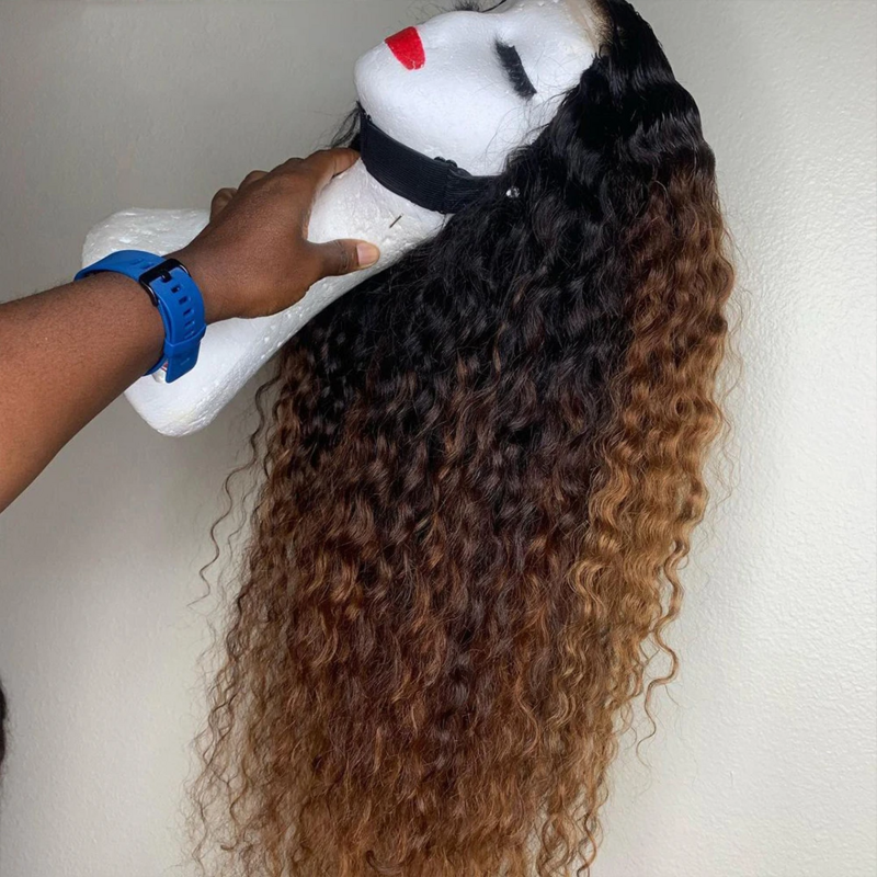 Highlight Curly Lace Front Wigs Dark Root Ombre Brown Honey Blonde Synthetic Kinky Curly Wigs Pre Plucked With Baby hair