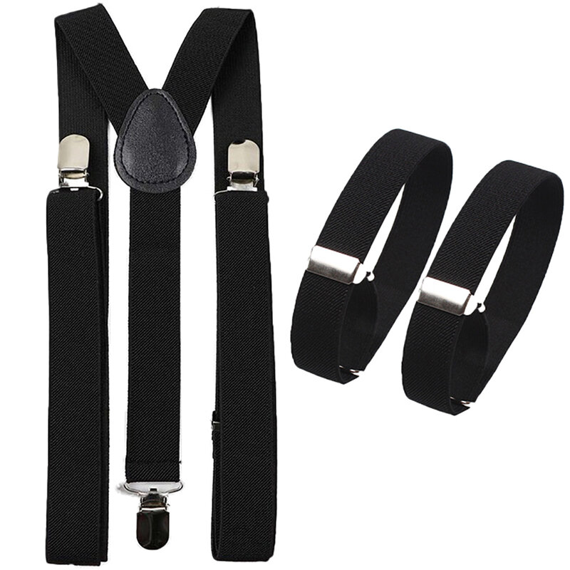 Suspensórios elásticos de couro para homens e mulheres, suspensórios monocromáticos, camisa de braçadeira, conjunto de mangas, alças ajustáveis, acessórios do terno, presente