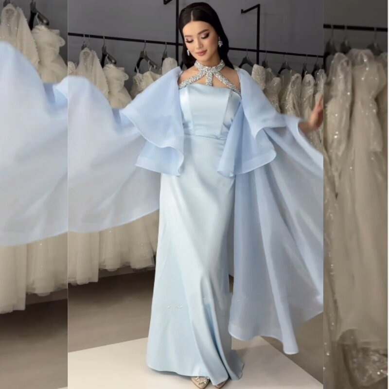 Jersey Ruffle Beading Party A-line High Collar Bespoke Occasion Gown Long Dresses