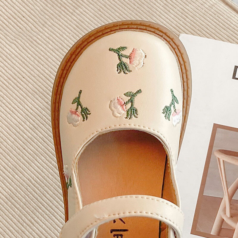CUZULLAA новые кожаные туфли для девочек принцессы Весна 2023 детские танцевальные туфли с цветами в национальном стиле детская обувь для девочек на плоской подошве