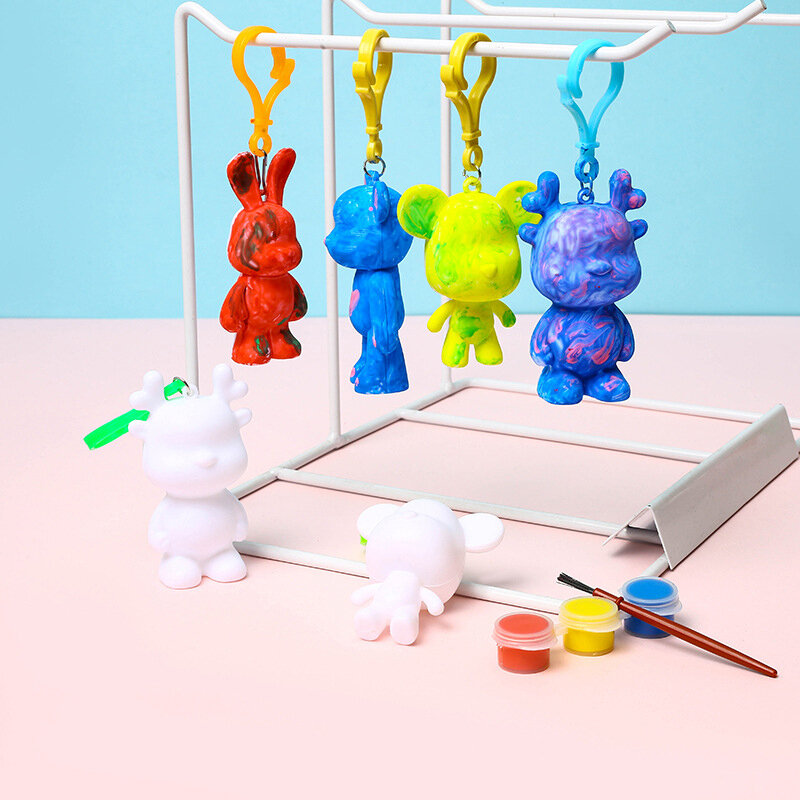 DIY Fluid Long-eared Rabbit Keychain Art Craft Handmade Diy Color Little Dragon Man Paint Painting Set Educational Toys Kid Gift