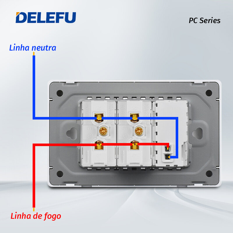 DELEFU-Panel de PC ignífugo, toma de corriente estándar de Brasil, doble USB tipo C, enchufe de pared, interruptor de luz para oficina, 118x72mm, blanco, 10A, 20A