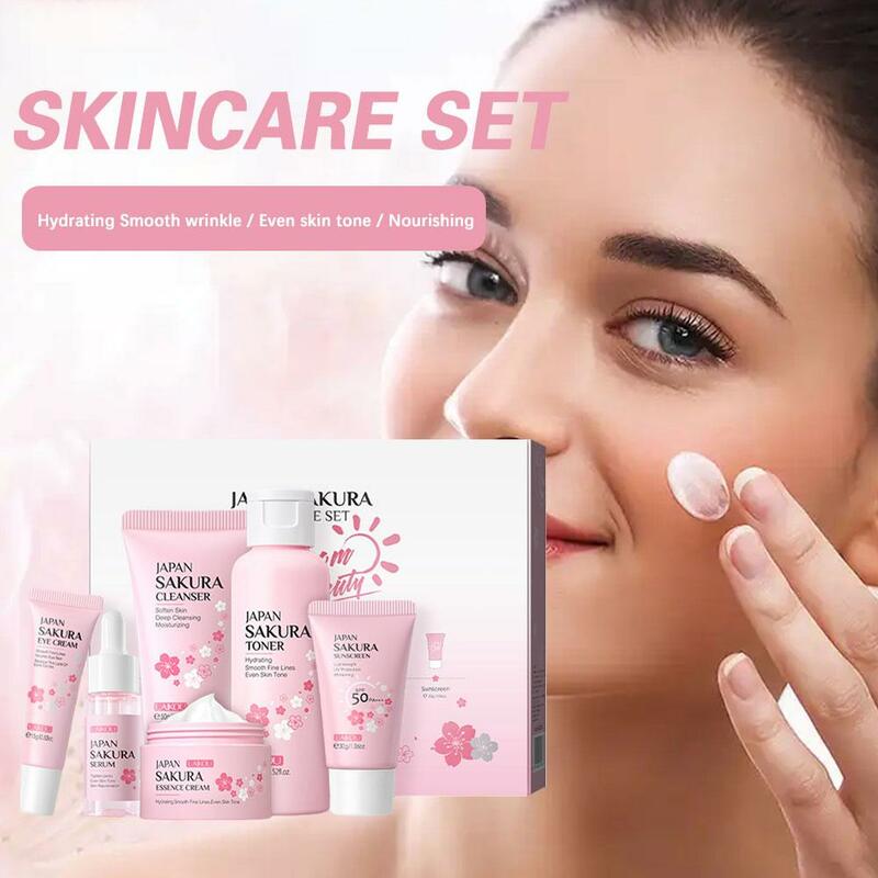 6 pezzi Set per la cura della pelle del viso detergente Essence Cream idratante sbiancante e Toner Anti-età crema per gli occhi siero per il viso pelle degli occhi