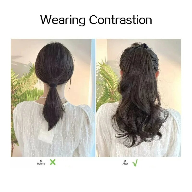Synthetic  Drawstring Straight Ponytail for Women Black Brown Ponytail Extension Wrap Around Clip In Ponytail Hair Extension