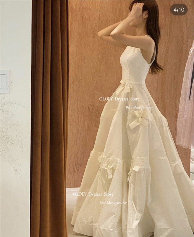 OLOEY-Coreano A-Line Vestidos De Casamento, Até O Chão Mangas, O-Neck, Camadas Vestidos De Noiva, 3D Flores, Modest, 2023