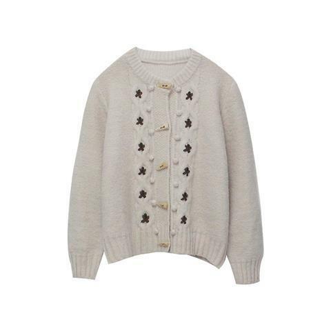 Sweet Embroidery Knitted Cardigan 2022 Autumn Winter Horn Button Clothing Femme College Style Sweater Jacket Round Neck