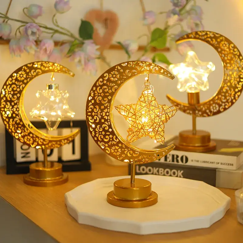 Ramadan Moon Led Light 2024 Eid Mubarak Decoratie Metalen Lamp Voor Huiskamer Ramadan Kareem Islamic Moslim Eid Al Adha Party Cadeau