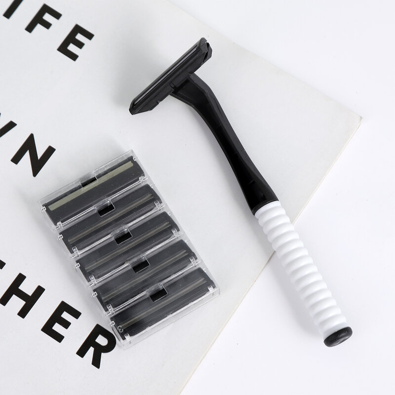1 Handle + 6PCS 2 Blades Razor Set for Men Plastic Disposable Shaving Hair Baber Remove Tool Manual Shaver Set