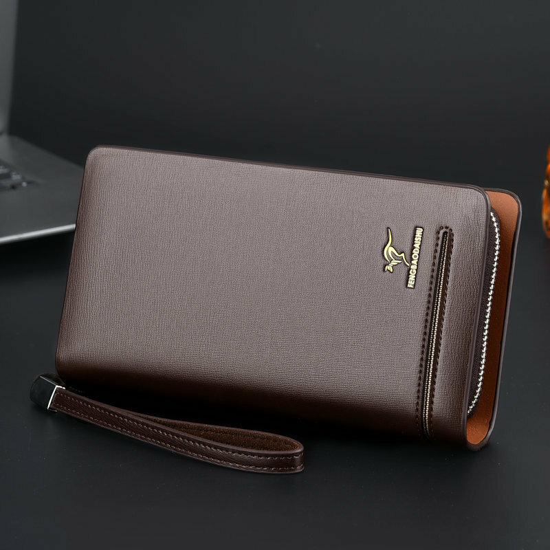 Męska codzienna kopertówka podwójne zamki długi portfel nowy projekt portfel męski duża pojemność torebka, czarny i brązowy