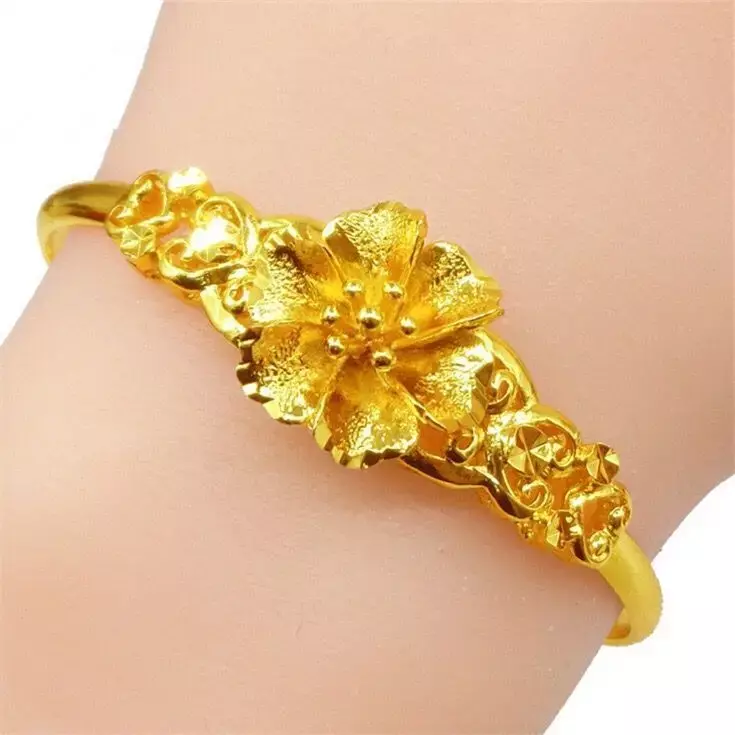 Mencheese-pulsera de color rosa para mujer, brazalete sólido de oro aluvial Real de Vietnam, joyería de regalo de boda, copia nueva, 100%