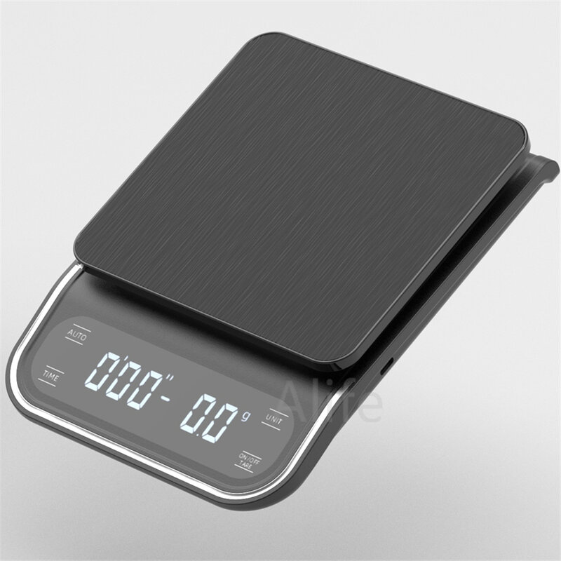 Digital Scale wodoodporna kuchnia elektroniczna waga do kawy USB do pomiaru ładowania wyświetlacz LED 3KG/0.1g z timerem Auto Timing