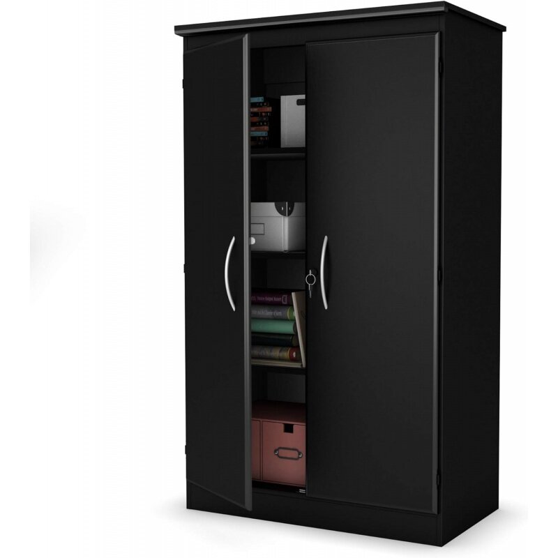 South Shore Tall 2-Door Storage Cabinet with Adjustable Shelves, Solid Black