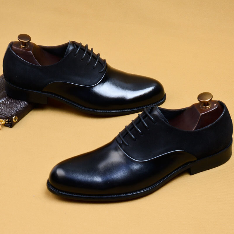 Brand Mens Oxford Genuine Leather Shoes Black Brown Classic Shoes Brogue Lace Up Dress Wedding Office Business Men Formal Shoes