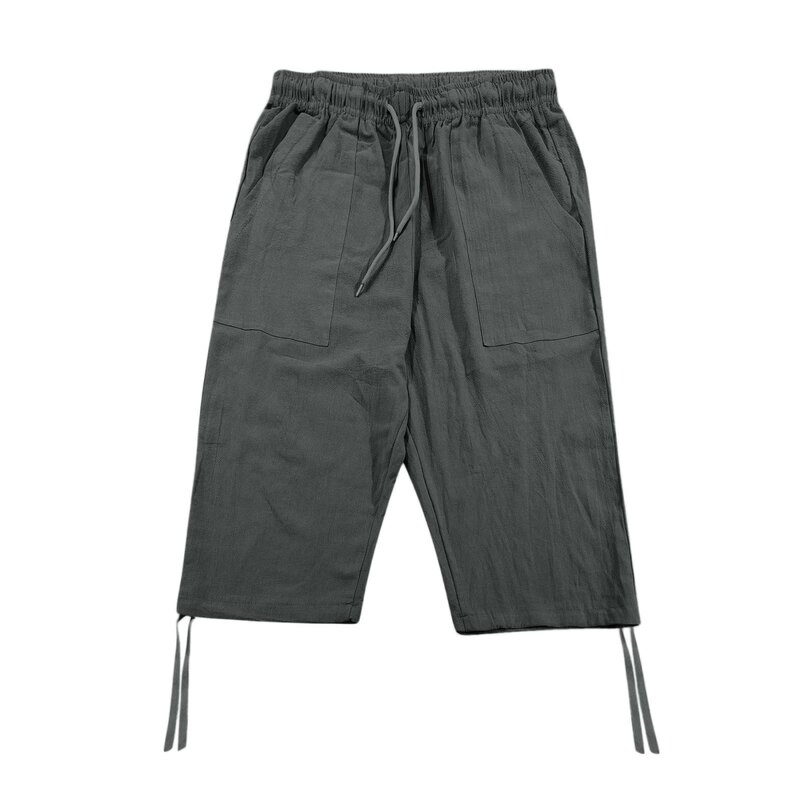 Men's Spring And Summer Cotton Pants Foot Hanging Rope Sports Pants Jogging Pants Loose Casual Beach Vacation Capri Pants