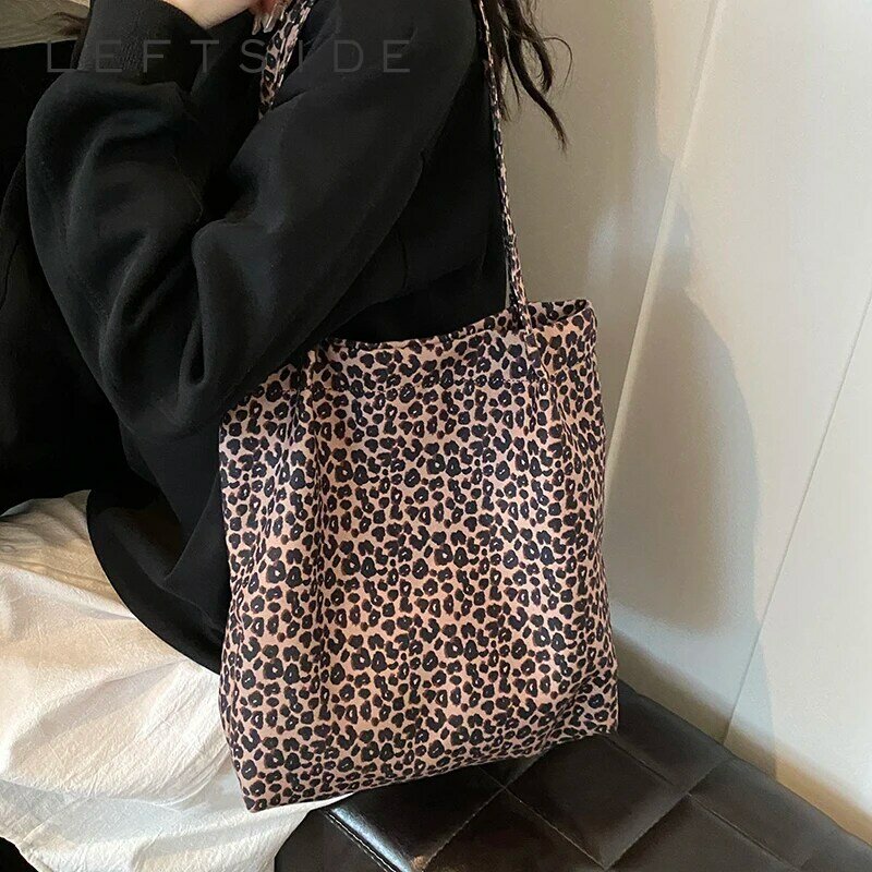 Bolso de compras pequeño con diseño de leopardo para mujer, bolsa de hombro, moda coreana, 2024