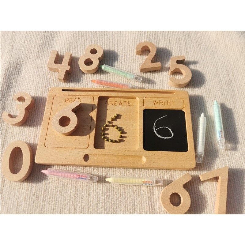 Montessori Speelgoed Houten Leren Tablet Met Krijt Verdeeld Trays Simulatie Dieren Matched Engels Studie Kaarten
