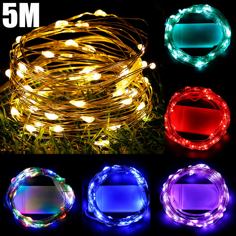 1/5M LED String Leuchtet Batterie Betrieben Kupfer Draht Girlande Fee Lichter Für Weihnachten Party Hochzeit Urlaub Dekoration beleuchtung