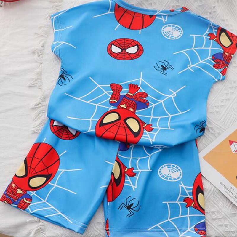 Conjunto de pijamas de manga corta para niños y niñas, ropa de dormir de dibujos animados, Spiderman, conejo, dinosaurio, para el hogar, novedad de verano