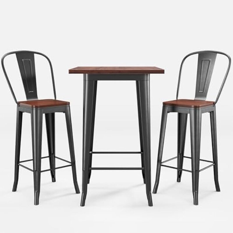 Ensemble de table et chaises de bar avec repose-pieds et repose-pieds, table de salle à manger pour 2, table de pub et chaises de bar, 3 pièces