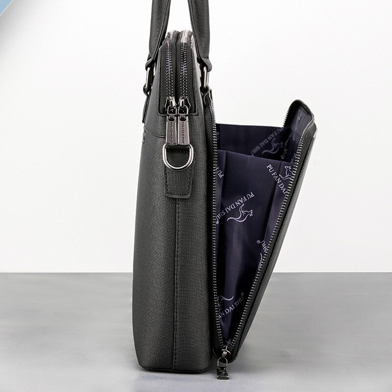 Портфель мужской на двойной молнии, модная сумка на плечо для ноутбука 14 дюймов, вместительный деловой дорожный саквояж