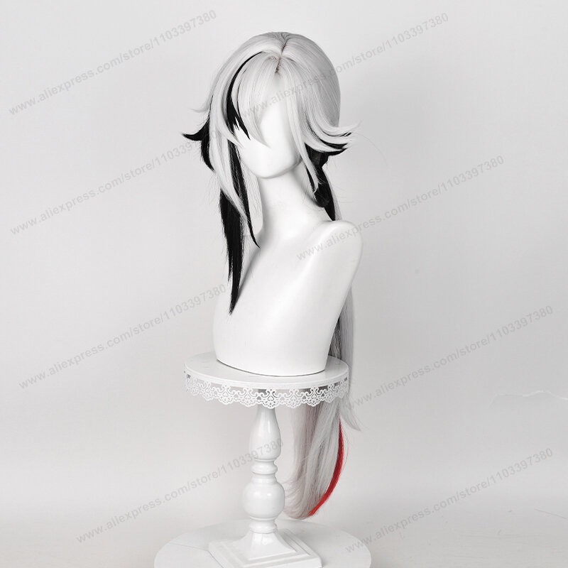 Arlecchino Wig Cosplay, Wig sintetik tahan panas Anime rambut hitam panjang 83cm putih