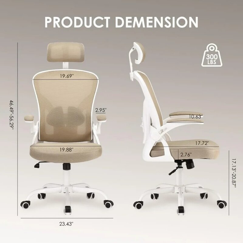Ergonomiczne krzesło biurowe, krzesło biurowe do domowego biura z zagłówkiem, krzesło komputerowe z wysokim oparciem, z podnoszonymi podłokietnikami i regulowanymi