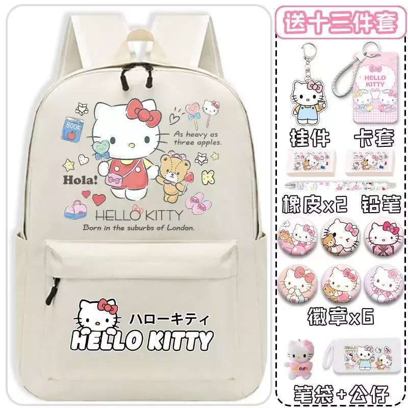 Sanrio-mochila escolar de dibujos animados de Hello Kitty para mujer, mochila ligera y de gran capacidad para estudiantes, nueva