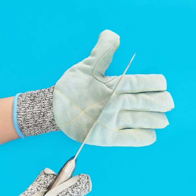 Tasche Finger Anti-Dorn-Handschuhe Nähen Rindsleder Anti-Krawatte Verschleiß feste Anti-Rutsch-Gartenbau Heben Stahlblech Maschinen