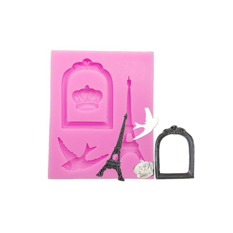 Molde de silicona de la torre de París europea, marco de espejo, corona, paloma blanca, Fondant, pastel, decoración de Chocolate, accesorios para hornear de cocina