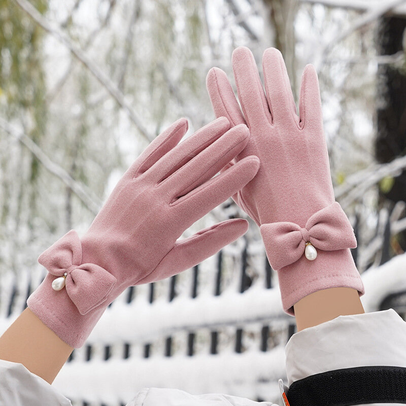 Śliczne kokardki rękawiczki zimowe młodzieżowe studenci kolarstwo na świeżym powietrzu utrzymuj ciepłe rękawiczki damskie Lady Touch Screen grube rękawiczki hurtownia G219