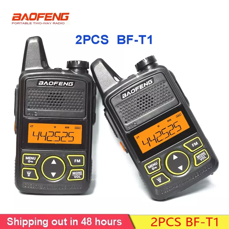 Baofeng-BF-T1 Mini Walkie Talkie, 2-Piece Moda Handheld 2-Way Rádio FM, Mall Walkie Talkie, Camping Transceiver, Original