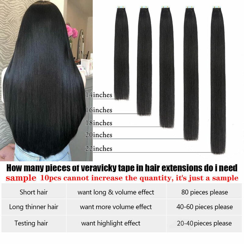 Veravicky taśma do włosów w przedłużanie włosów naturalne ludzkie włosy mały interfejs 4x0.8cm wątek skóry Remy 20 szt. 16-24 cali do cienkich włosów