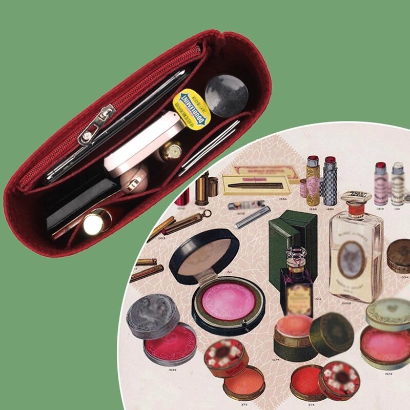 Para chanel19 aba bolsa de feltro pano inserir saco organizador maquiagem bolsa organizador viagem interior bolsa cosméticos sacos