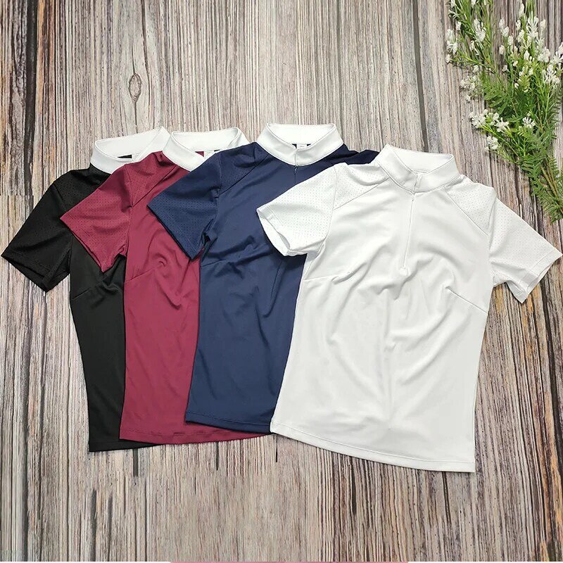 Breathable Equestrian Short Sleeves Tops Women Zipper Horse Riding T-Shirts Summer Sports Base Layer Equestrian Show Tops Woman