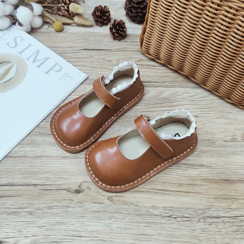 Girls Leather Shoes 24 Spring And Summer New Handmade Retro Breathable Leather Anti-odor Princess Single Shoes Children's Shoes