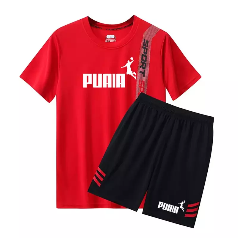 Conjunto deportivo de moda para hombre, Camiseta estampada de manga corta y pantalones cortos, conjunto de dos piezas para correr, verano 2024