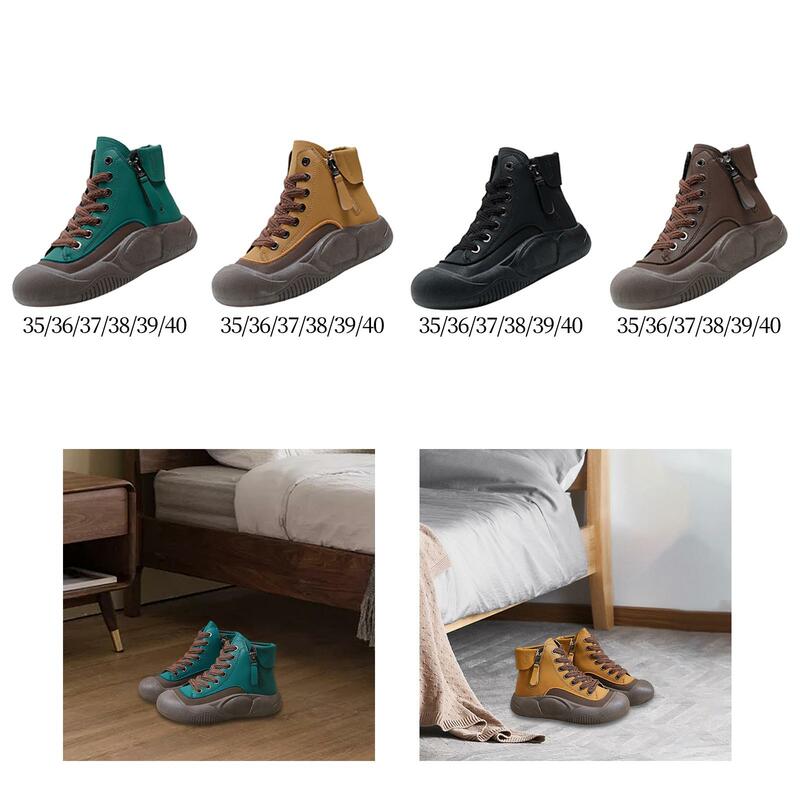 Sneakers alte da donna Sneakers con plateau a punta tonda scarpe stringate stivali Comfort per il Trekking escursionismo all'aperto autunno