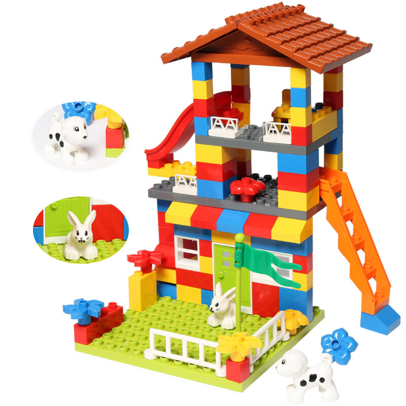 큰 조각 지붕 DIY 블록 도시 집, 대형 조립 슬라이드 피규어, 빌딩 블록, 성 벽돌 장난감, 어린이 선물