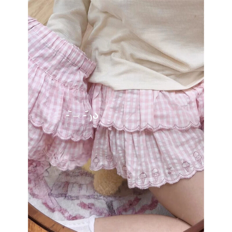 2024 koreanischen Stil rosa Plaid druck Plissee Minirock süße kawaii eine Linie Patchwork hohe Taille Schulmädchen y2k weiche Mädchen Röcke